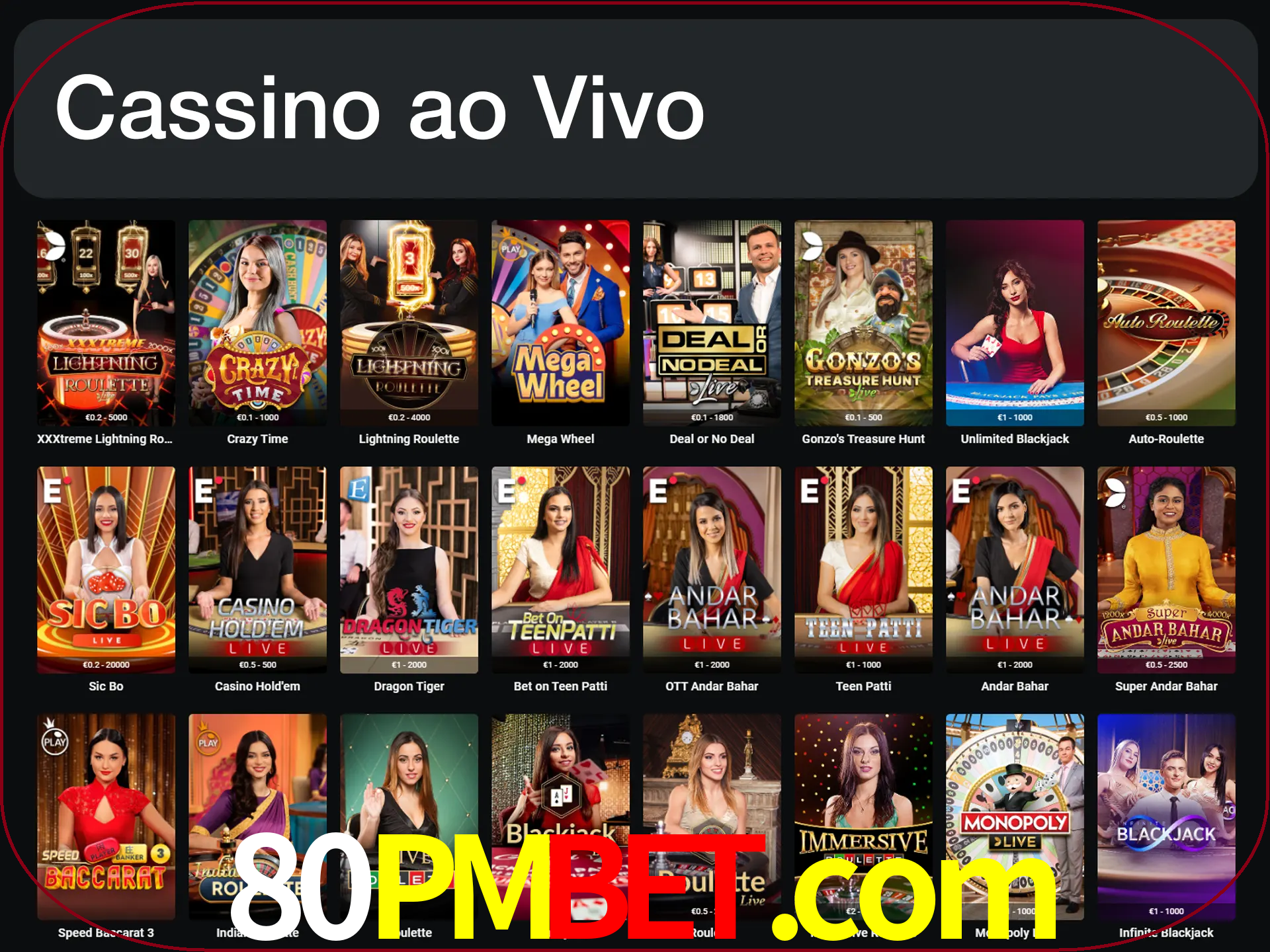 Jogue jogos de cassino com um verdadeiro dealer.