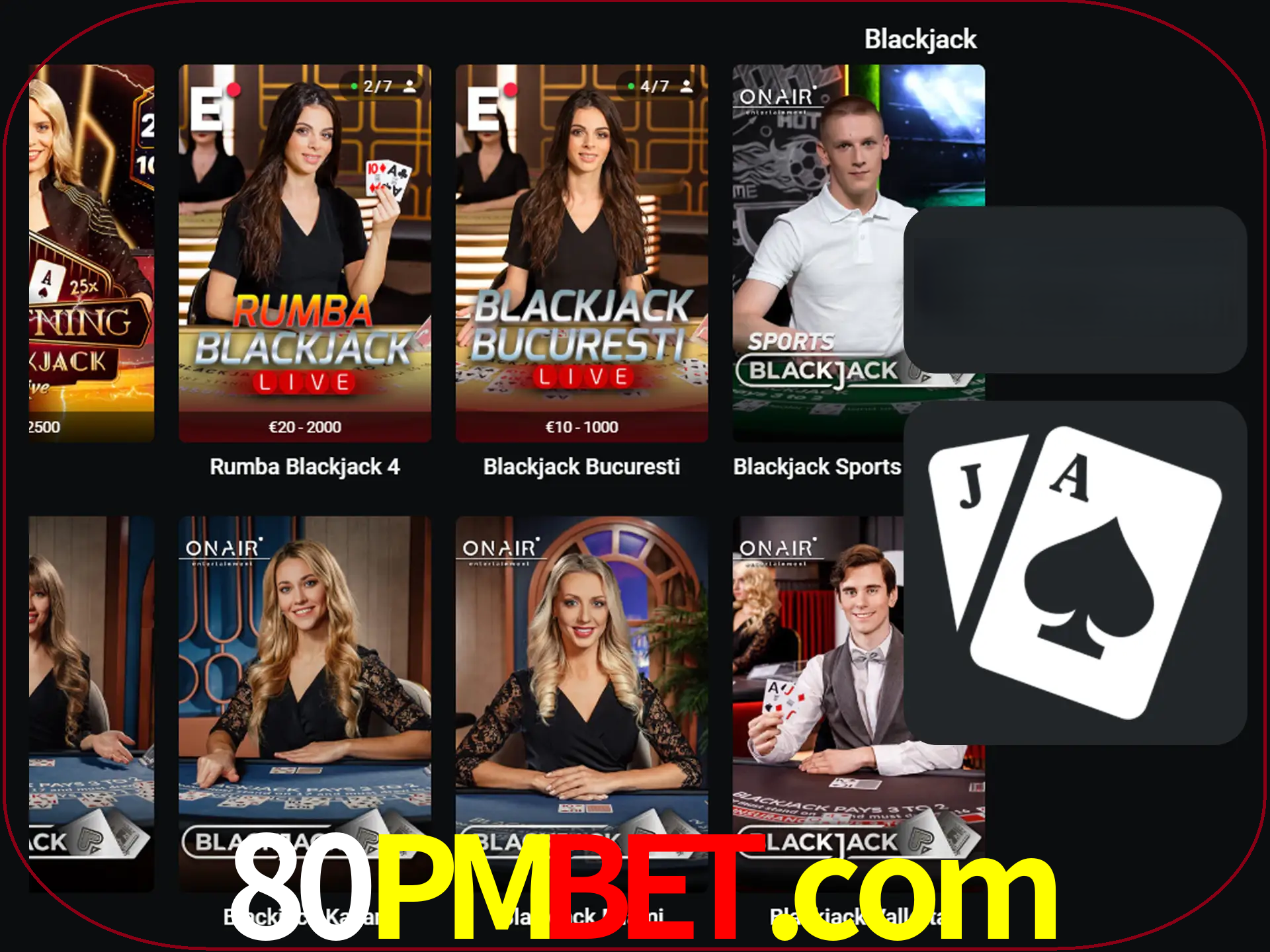 Escolha uma mesa completa de jogadores de blackjack.